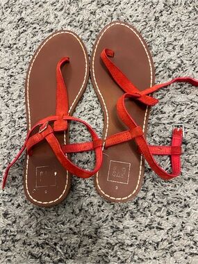 GAP Red Suede Strappy Leather-Trim Sandals
